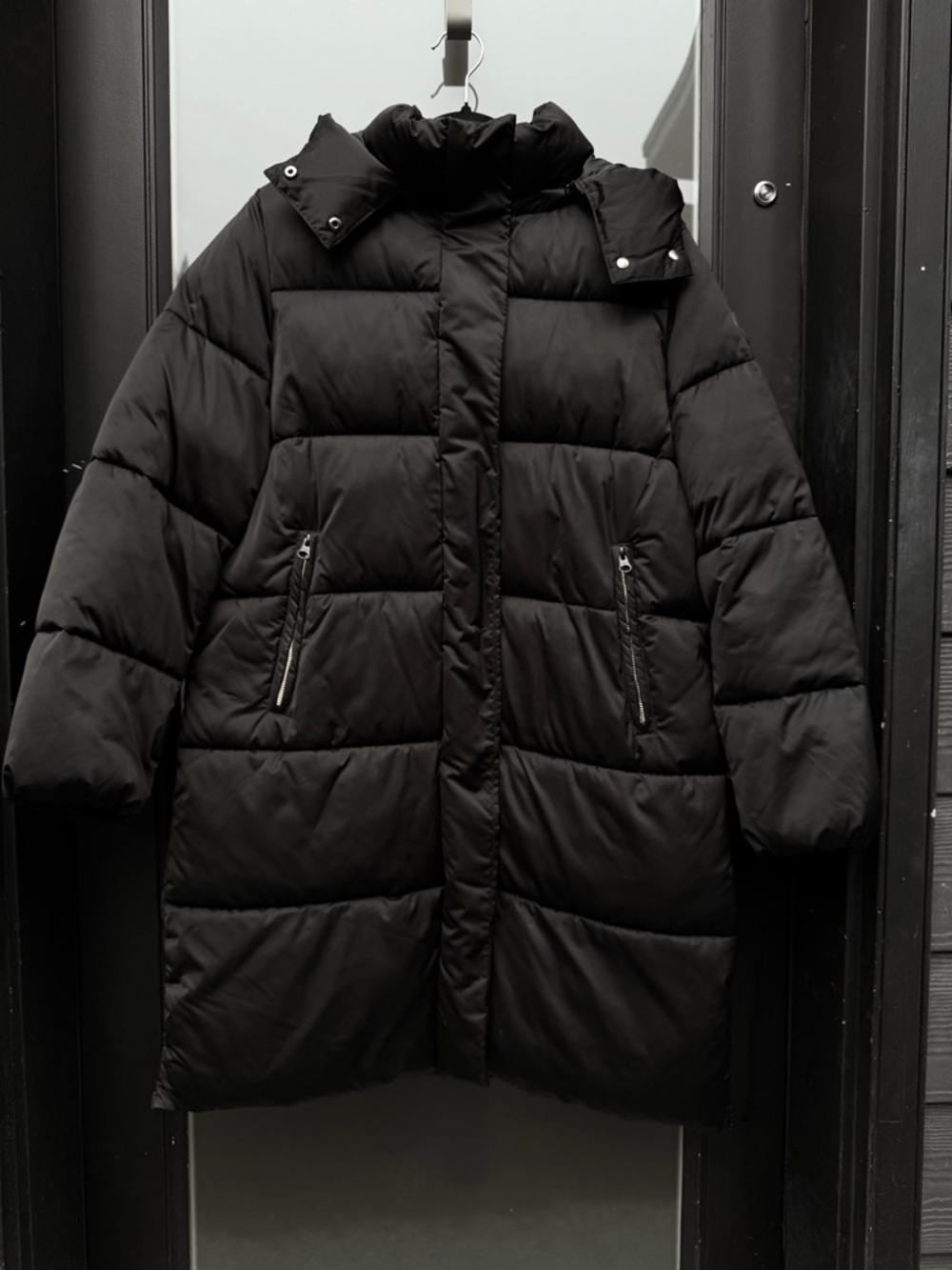 SAVE THE DUCK Women's Black Long Puffer Coat with Detachable Hood